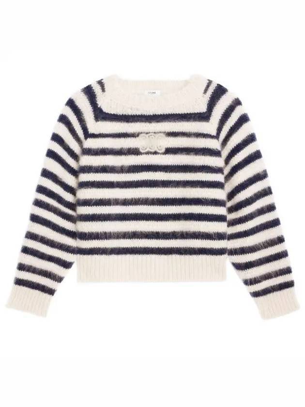 Crew neck Marini re mohair silk knit top off white navy - CELINE - BALAAN 1