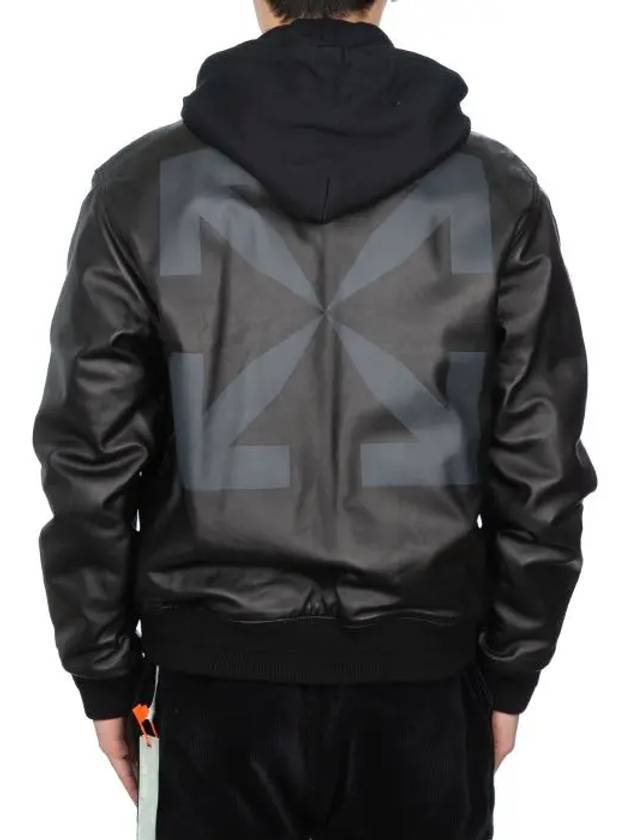 back logo leather hooded bomber jacket - OFF WHITE - BALAAN.