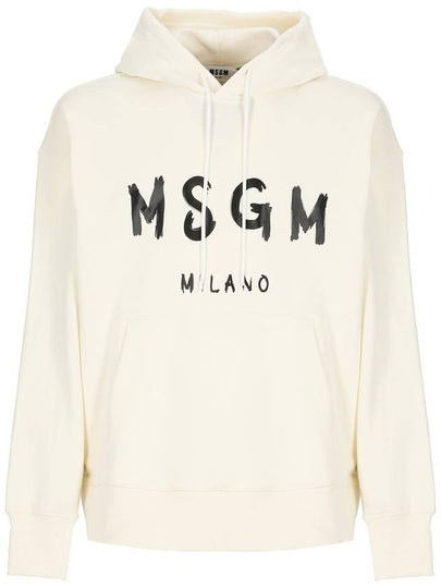 Milano Brushed Logo Cotton Hoodie Beige - MSGM - BALAAN 2