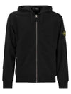 Logo Patch Cotton Zip Up Hoodie Balck - STONE ISLAND - BALAAN 2