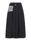 4 Bar Logo Plain Weave Wool Pleated Skirt Navy - THOM BROWNE - BALAAN 3