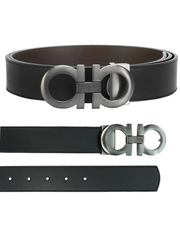 Gancini Reversible Adjustable Leather Belt Black Dark Brown - SALVATORE FERRAGAMO - BALAAN 2