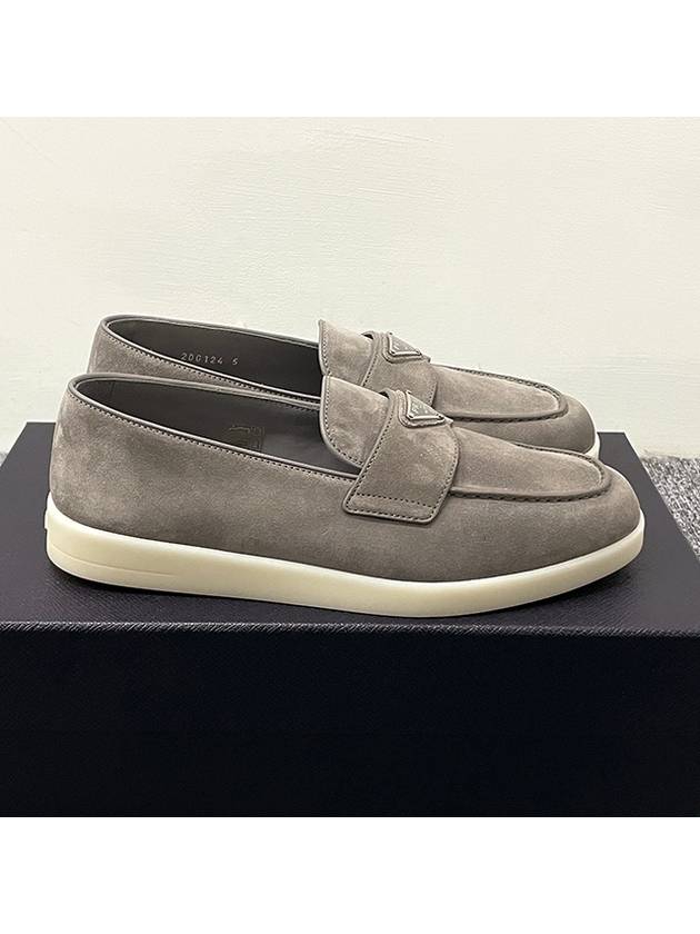 Triangle Logo Suede Loafers Grey - PRADA - BALAAN 3