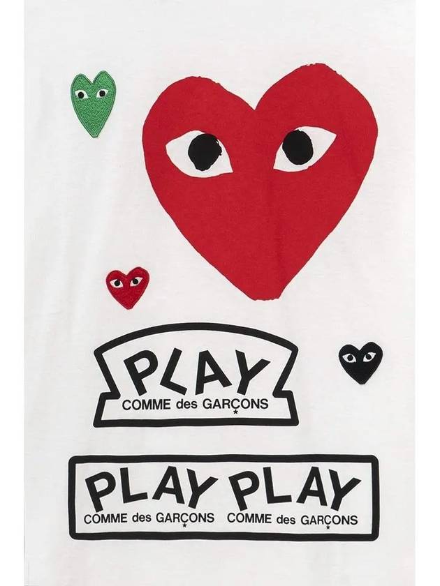 Women's Red Multi Heart Logo Short Sleeve T-Shirt P1 T279 1 White - COMME DES GARCONS PLAY - BALAAN 5