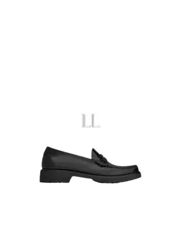 Women's Chunky Penny Slippers Smooth Leather Loafers Black - SAINT LAURENT - BALAAN 2