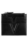 V Leather Card Wallet Black - VERSACE - BALAAN 2