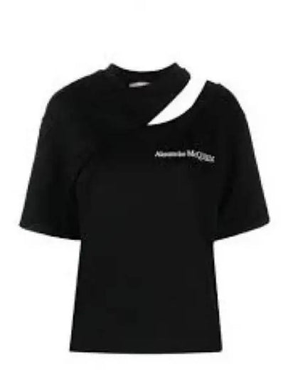 Embroidery Logo Cut-Out Short Sleeve T-Shirt Black - ALEXANDER MCQUEEN - BALAAN 2