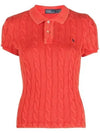 Slim Fit Cable Knit Polo Shirt Red - POLO RALPH LAUREN - BALAAN 2