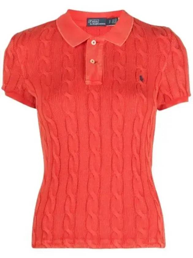 Slim Fit Cable Knit Polo Shirt Red - POLO RALPH LAUREN - BALAAN 2