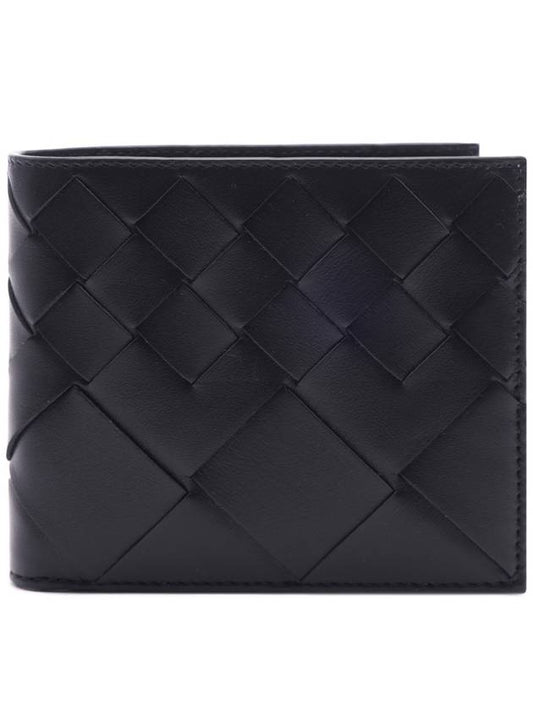 Intrecciato Leather Bi Fold Half Wallet Black - BOTTEGA VENETA - BALAAN 2