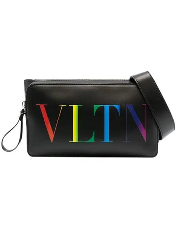 Rainbow VLTN Logo Leather Belt Bag Black - VALENTINO - BALAAN.