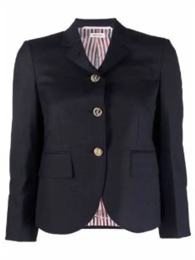 Women's Twill Slim Fit Single Breasted Wool Jacket Navy - THOM BROWNE - BALAAN 2