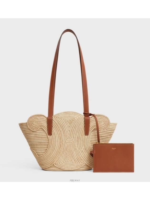 Classic Fenier Small Braid Triomphe Raffia Calfskin Tote Bag Tan - CELINE - BALAAN 3