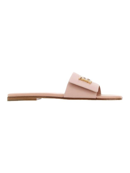 Women's Monogram Motif Leather Slippers Dusty Pink - BURBERRY - BALAAN.