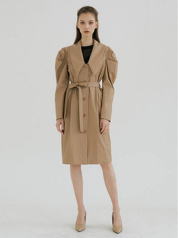 LEATHER BIG COLLAR PUFF JACKET sand beige - MULLION - BALAAN 1