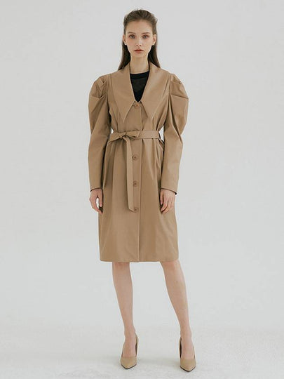 Leather Big Collar Puff Jacket Sand Beige - MULLION - BALAAN 2