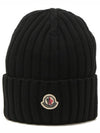 Logo Patch Wool Beanie Black - MONCLER - BALAAN 2