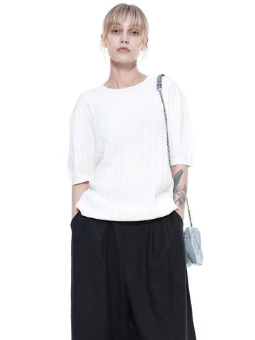 Women s LCRHK WH Linen Cable Round Half Knit White - CHANCE'S NOI - BALAAN 1