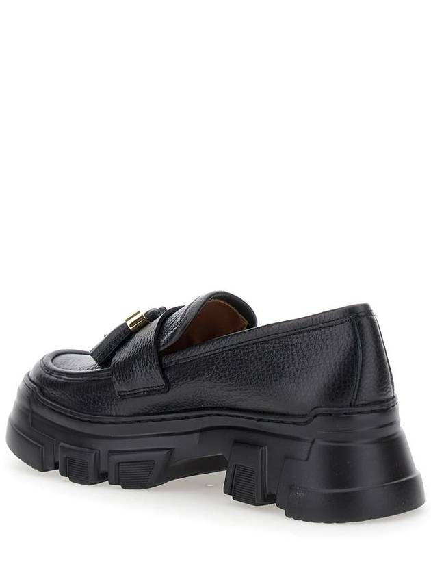 Black Loafers With Tassel And Platform In Hammered Leather Woman - POLLINI - BALAAN 3