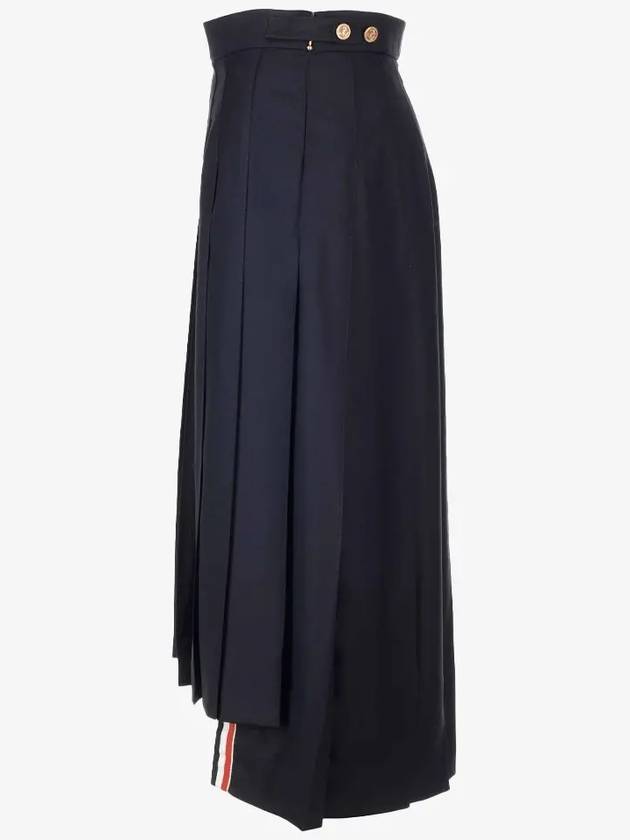 Super 120S Twill Below Knee Pleated Skirt Navy - THOM BROWNE - BALAAN 5