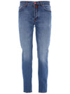 Men's Red Logo Patch Straight Jeans Blue - KITON - BALAAN 2