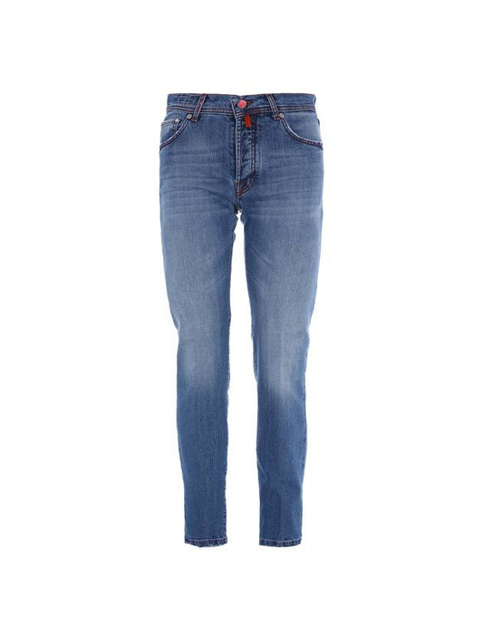 Men's Red Logo Patch Straight Jeans Blue - KITON - BALAAN 2