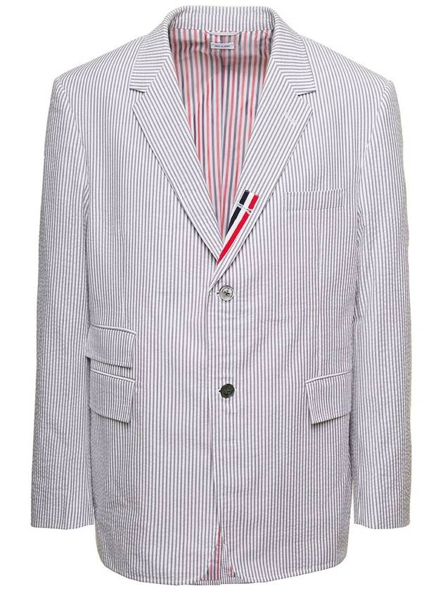 Men's Seersucker Gross Grain Jacket Medium Grey - THOM BROWNE - BALAAN 2