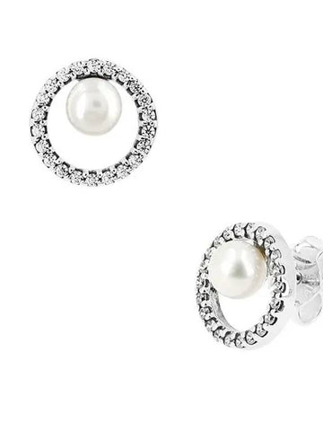 Women's Treated Freshwater Cultured Pearl Pave Halo Stud Earrings Silver - PANDORA - BALAAN 1