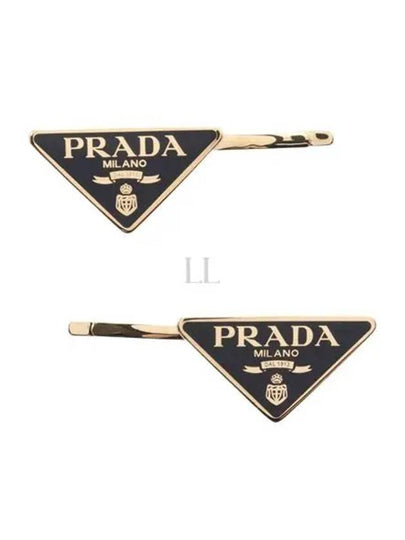 Triangle Logo Hair Clip Gold Black - PRADA - BALAAN 2