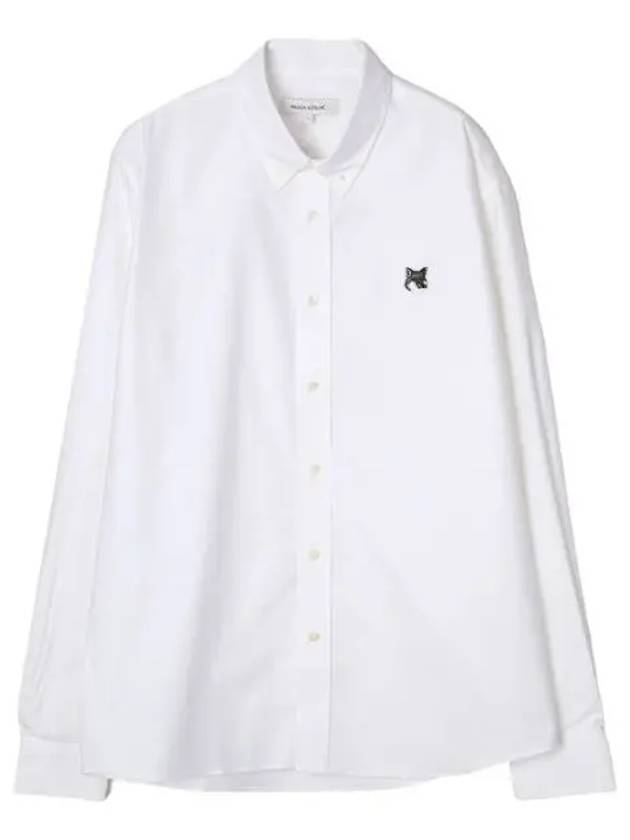 Oxford Gray Foxhead Patch Button Down Casual Shirt Men Long Sleeve - MAISON KITSUNE - BALAAN 1