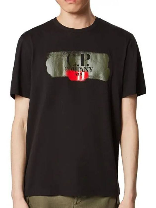 Men's Printing Logo Short Sleeve T-Shirt Black - CP COMPANY - BALAAN 2