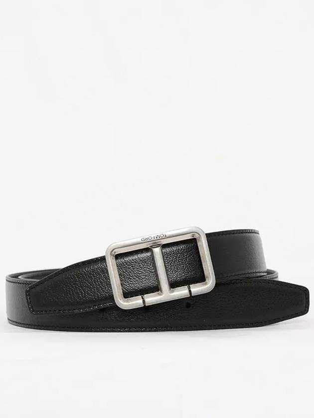 Logo Buckle Leather Belt Black - TOM FORD - BALAAN 4