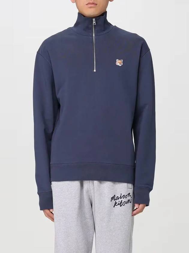 Fox Head Patch Half Zipper Sweatshirt Ink Blue - MAISON KITSUNE - BALAAN 3