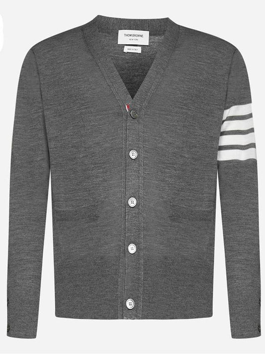 Men's Sustainable Classic Diagonal Wool Cardigan Medium Grey - THOM BROWNE - BALAAN 2