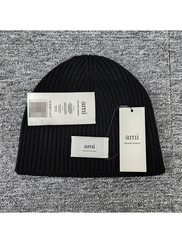 Heart Logo Wool Beanie Black - AMI - BALAAN 8