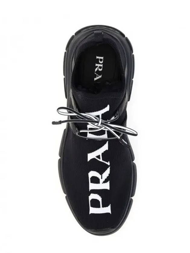 Men's Logo Knit Low Top Sneakers Black - PRADA - BALAAN.