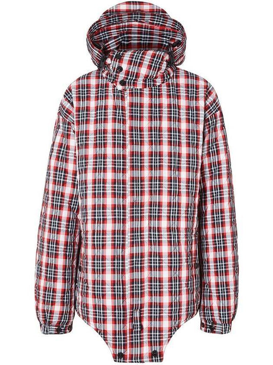 Men's Check Print Parka Hooded Jacket Red - BURBERRY - BALAAN 1