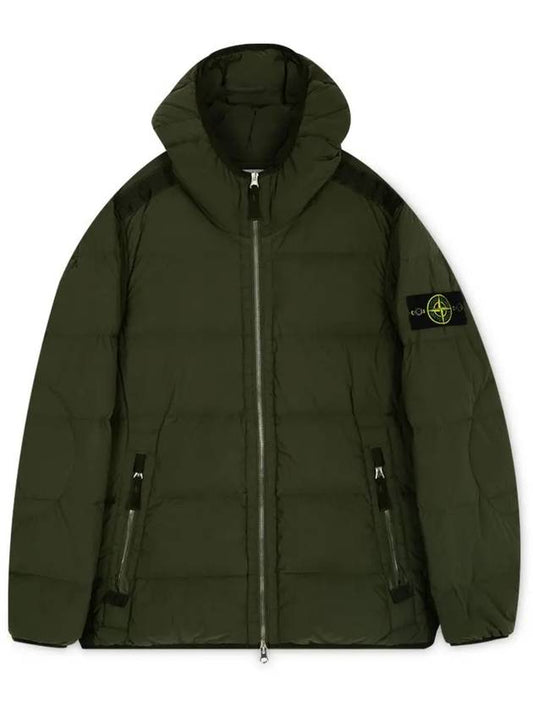 Seamless Logo Nylon Hooded Down Jacket Olive - STONE ISLAND - BALAAN 2