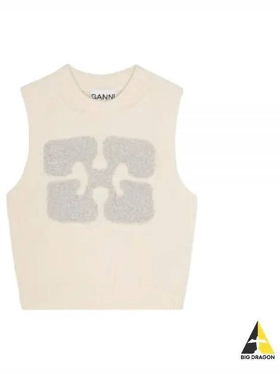 Graphic Wool Mix Vest Knit Top Egret - GANNI - BALAAN 2