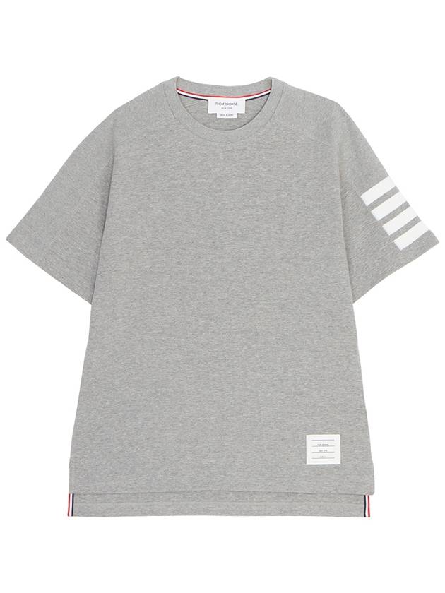 4-Bar Striped Cotton Short Sleeve T-Shirt Light Grey - THOM BROWNE - BALAAN 2