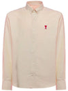 Heart Logo Embroidered Striped Long Sleeve Shirt Pale Yellow - AMI - 1