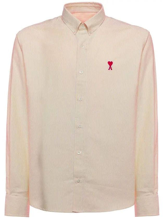Heart Logo Embroidered Striped Long Sleeve Shirt Pale Yellow - AMI - 1