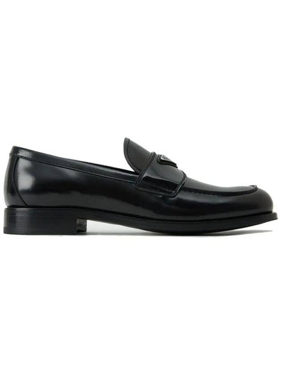 Men's Triangle Logo Leather Loafers Black - PRADA - BALAAN 2