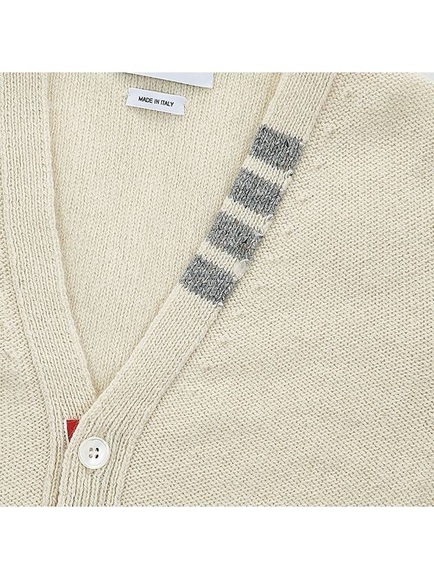 Reverse Jersey Stitch Donegal 4 Bar V Neck Cardigan White - THOM BROWNE - BALAAN 8