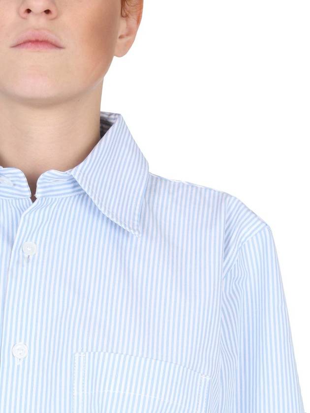 Women's Pinstripe Compact Cotton Shirt Pale Blue - BOTTEGA VENETA - BALAAN 4