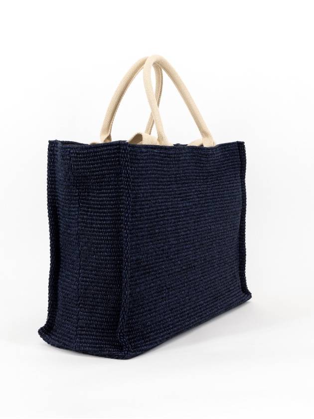 Embroidered Logo Raffia Tote Bag Navy - MARNI - BALAAN 5