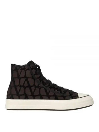 Men's Iconographe Canvas High Top Sneakers Brown - VALENTINO - BALAAN 2