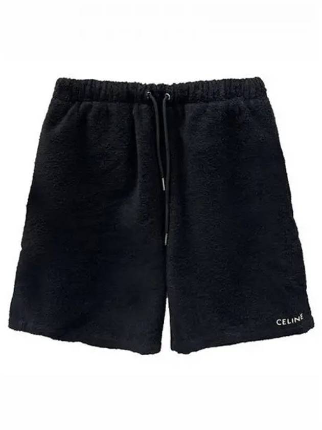 Logo embroidered terry cotton shorts black men s pants 271846 - CELINE - BALAAN 1