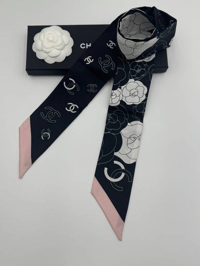 Camellia Twilly Silk Muffler Black Pink - CHANEL - BALAAN 2