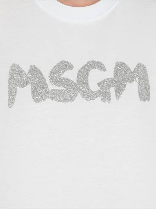 Glitter Brushed Logo Short Sleeve T-Shirt White - MSGM - BALAAN 6